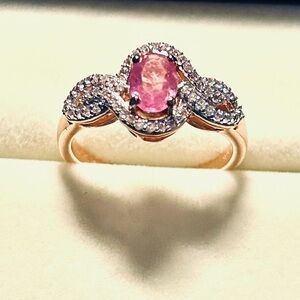 Pink Halo Sapphire and Diamond Rope Ring - Unbranded